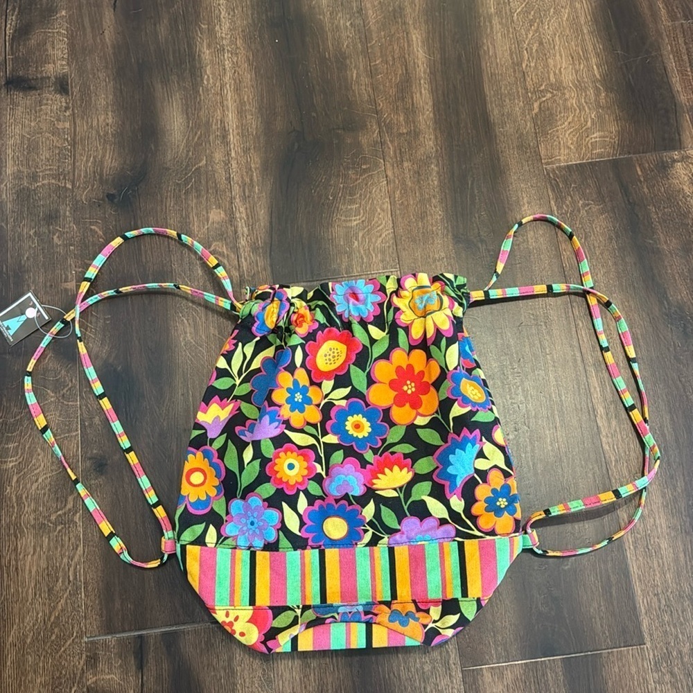Floral Canvas Drawstring Backpack Bag New